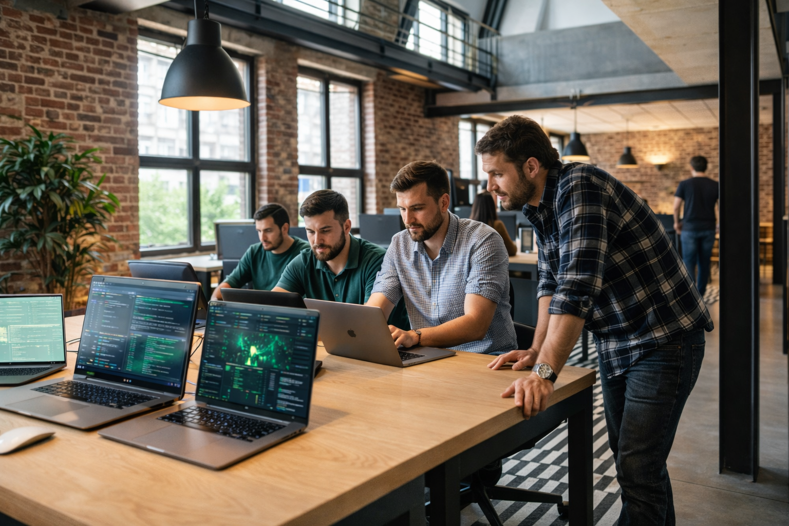 Cenário de trabalho com laptop, dados operacionais e contexto de engenharia de software.